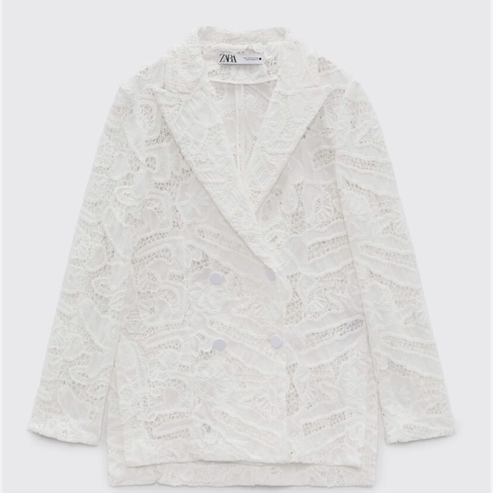 ZARA DOUBLE-BREASTED LACE BLAZER WHITE CREAM SS22 SIZE XS